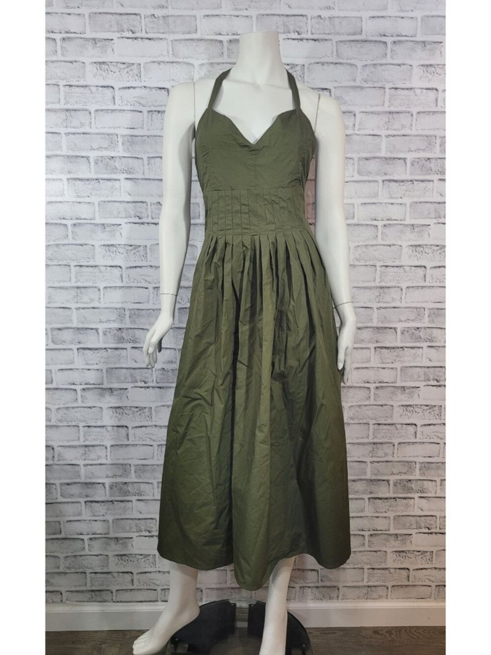 NWT Lulus Strolling Sicily Olive Green Pleated Backless Midi Dress Pockets XL